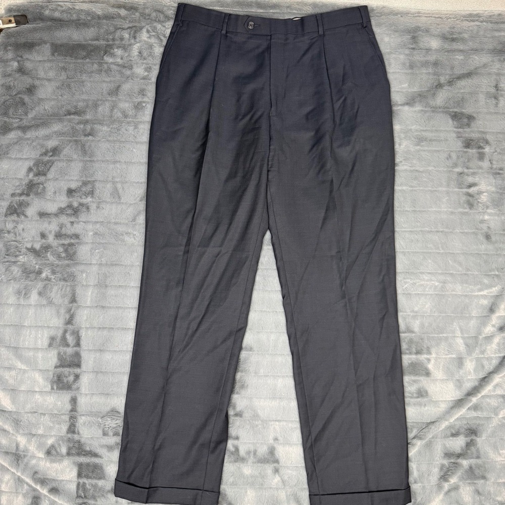 Hart Schaffner Marx Mens 36R Pleated Wool Dress Pants Charcoal Grey Cuffed 36x30